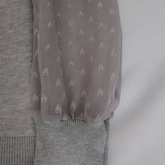 Indigo Rose Women's Gray Sheer Puff Sleeve Ruffled Knit Pullover Sweater Medium - Picture 6 of 11